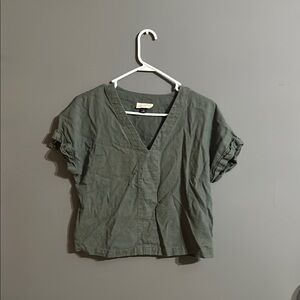 Universal Thread Green Flutter Sleeve Crop Blouse